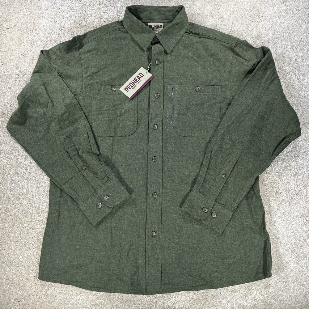 REDHEAD Men's Large Oliver Green Long Sleeve Button Down Flannel Shirt NWT - Picture 3 of 9
